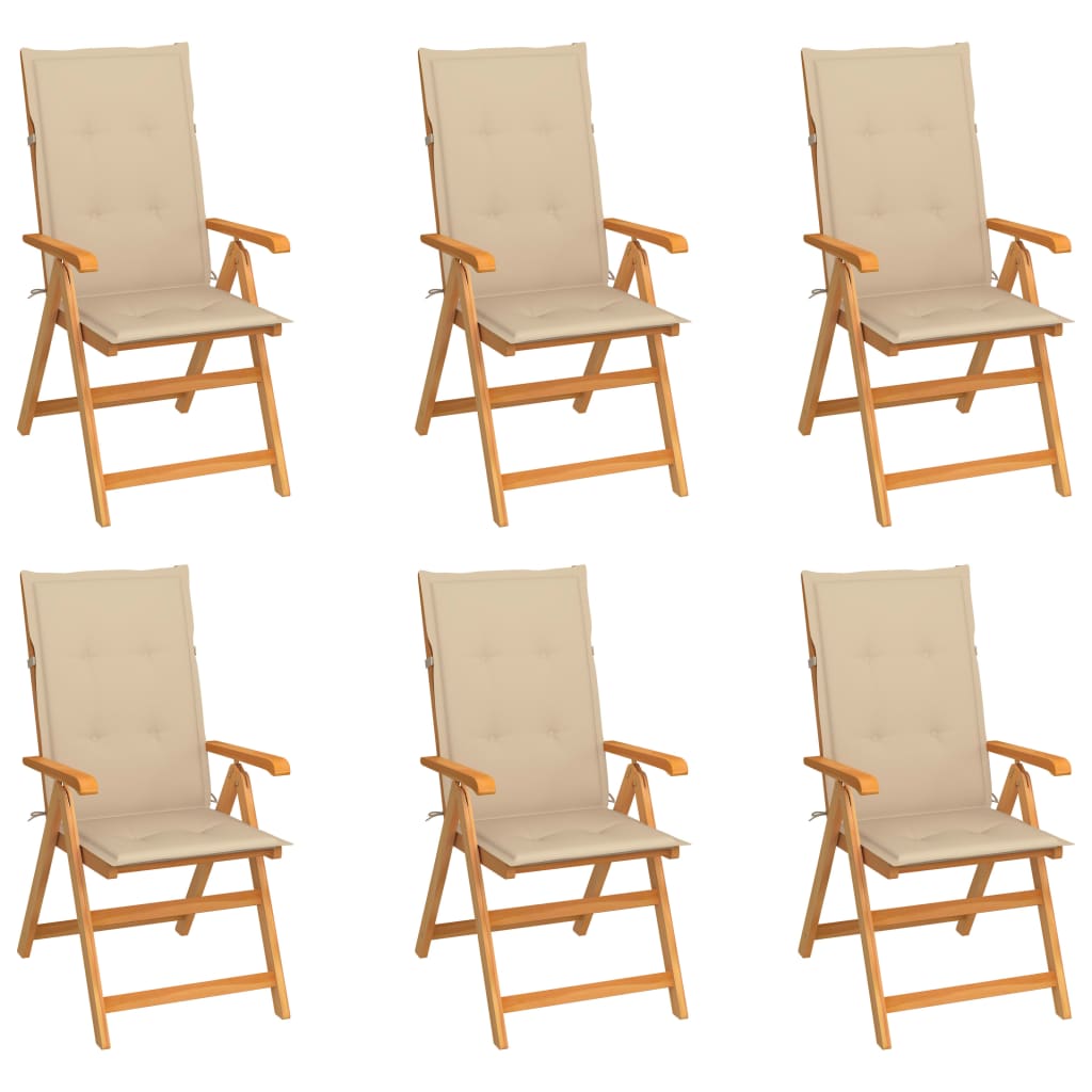 Garden chairs 6 pcs with beige cushions solid teak wood