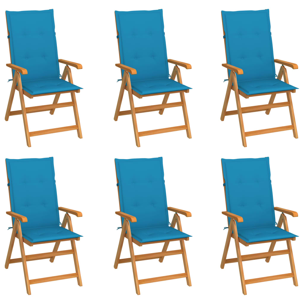 Garden chairs 6 pcs with blue cushions solid teak wood