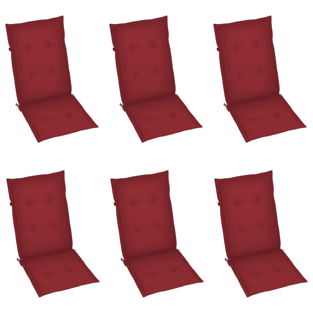 Garden chairs 6 pcs with wine red cushions solid teak wood