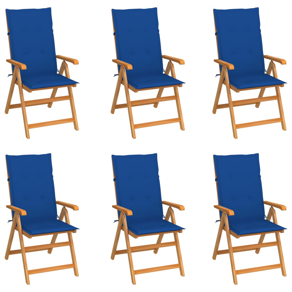 Garden chairs 6 pcs with royal blue cushions solid teak wood