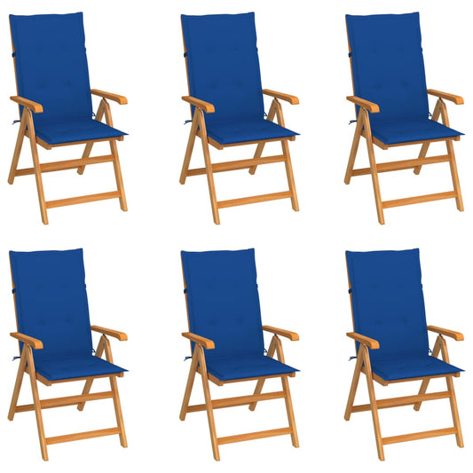 Garden chairs 6 pcs with royal blue cushions solid teak wood