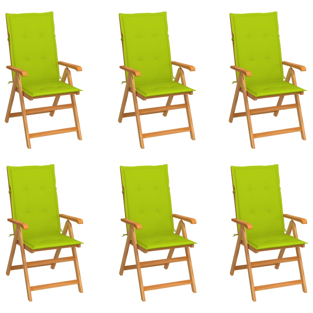 Garden chairs 6 pcs with light green cushions solid teak wood