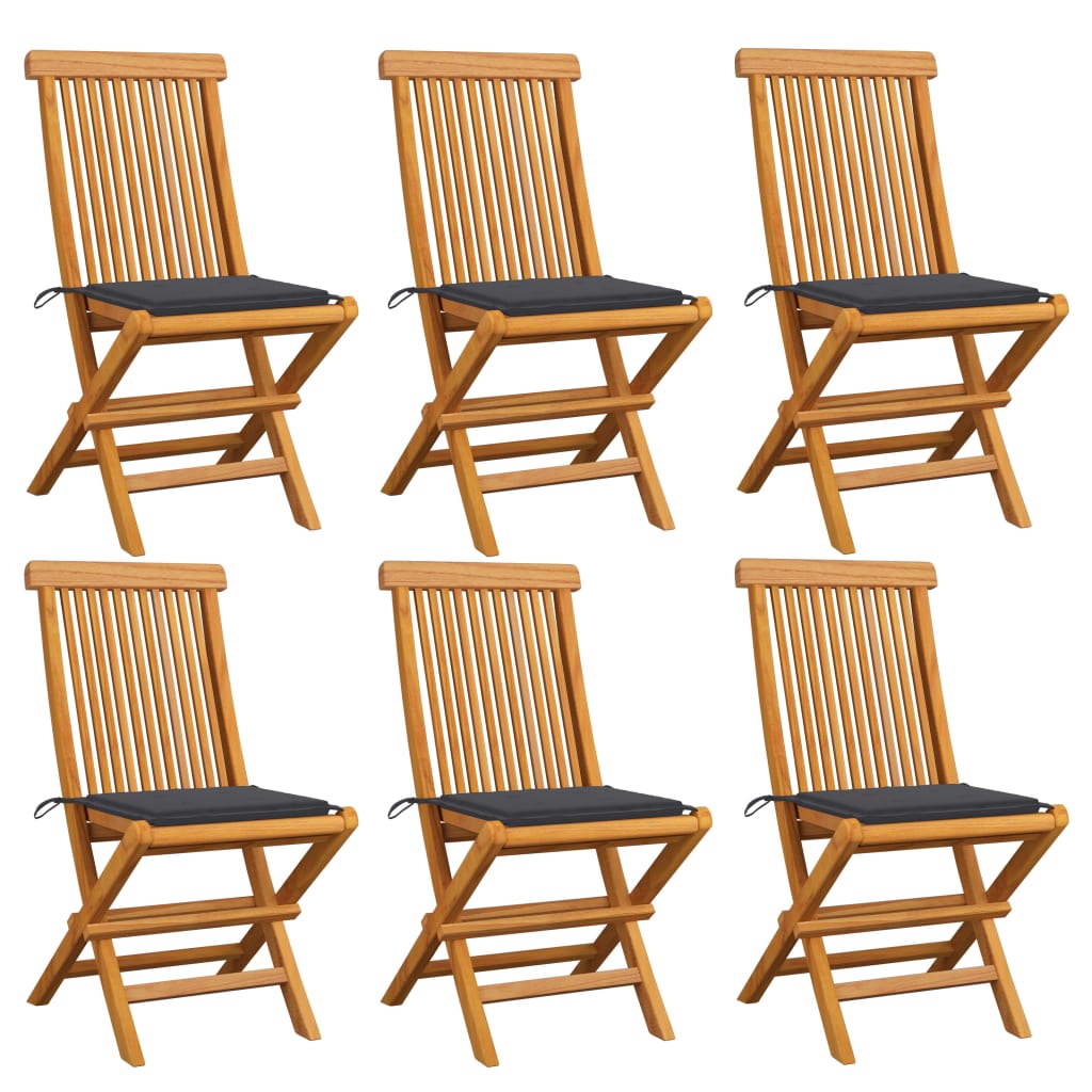 Garden chairs with anthracite cushions 6 pcs. Solid teak wood