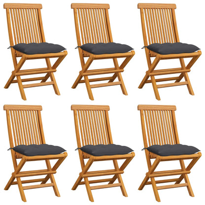 Garden chairs with anthracite cushions 6 pcs. Solid teak wood