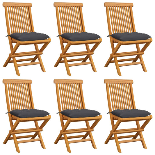 Garden chairs with anthracite cushions 6 pcs. Solid teak wood