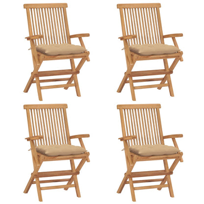 Garden chairs with beige cushions 4 pcs. Solid teak wood