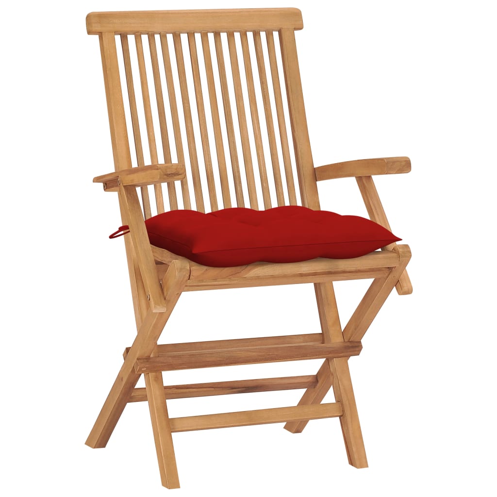 Garden chairs with red cushions 4 pcs. Solid teak wood