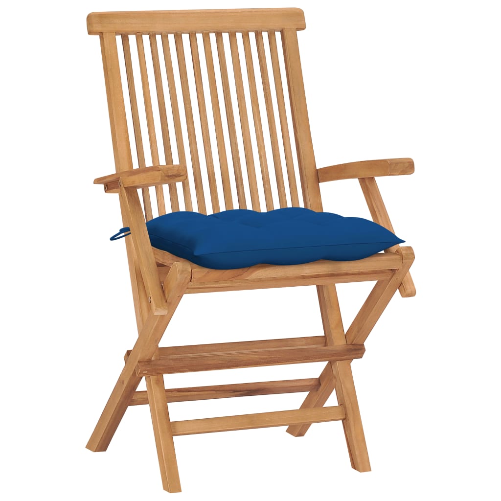 Garden chairs with blue cushions 4 pcs. Solid teak wood