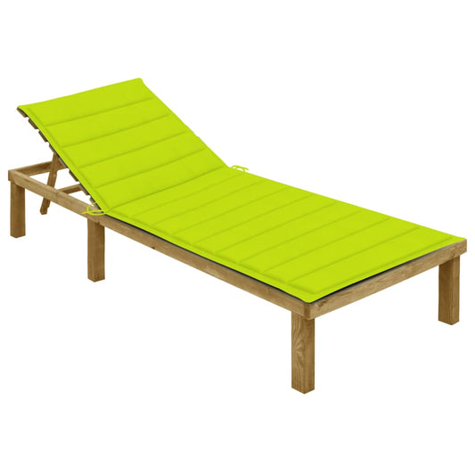 Sun lounger with light green cushion Impregnated pinewood