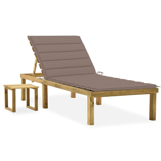 Garden sun lounger with table and cushion pine impregnated