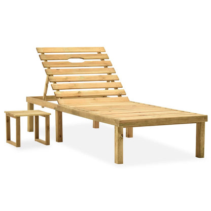 Garden sun lounger with table and cushion pine impregnated