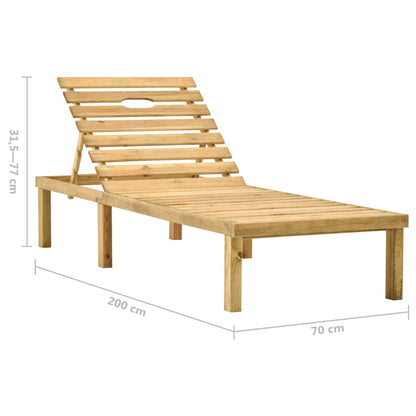 Garden sun lounger with table and cushion pine impregnated