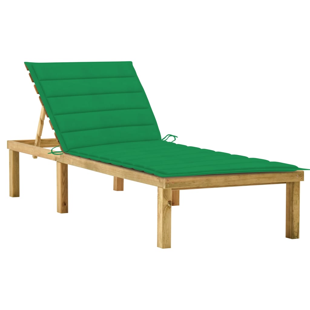 Sun lounger with green cushion Impregnated pinewood