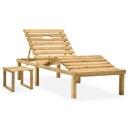 Garden sun lounger with table and cushion pine impregnated