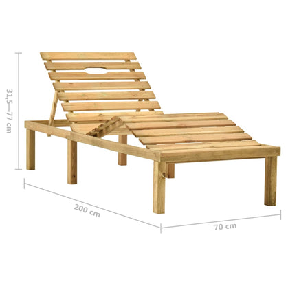 Garden sun lounger with table and cushion pine impregnated