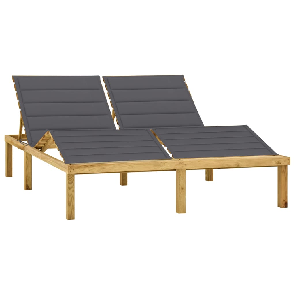 Double sun lounger with anthracite cushions pine impregnated