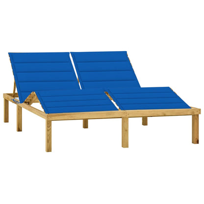 Double sun lounger with royal blue cushions impregnated pine