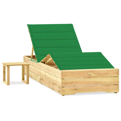 Garden sun lounger with table and cushion pine impregnated