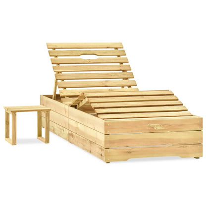 Garden sun lounger with table and cushion pine impregnated