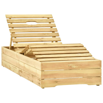 Garden sun lounger with table and cushion pine impregnated