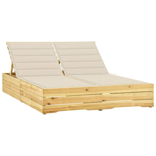 Double sun lounger with cream cushions pine impregnated