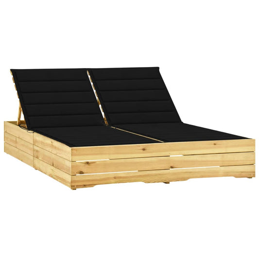 Double sun lounger with black cushions impregnated pine