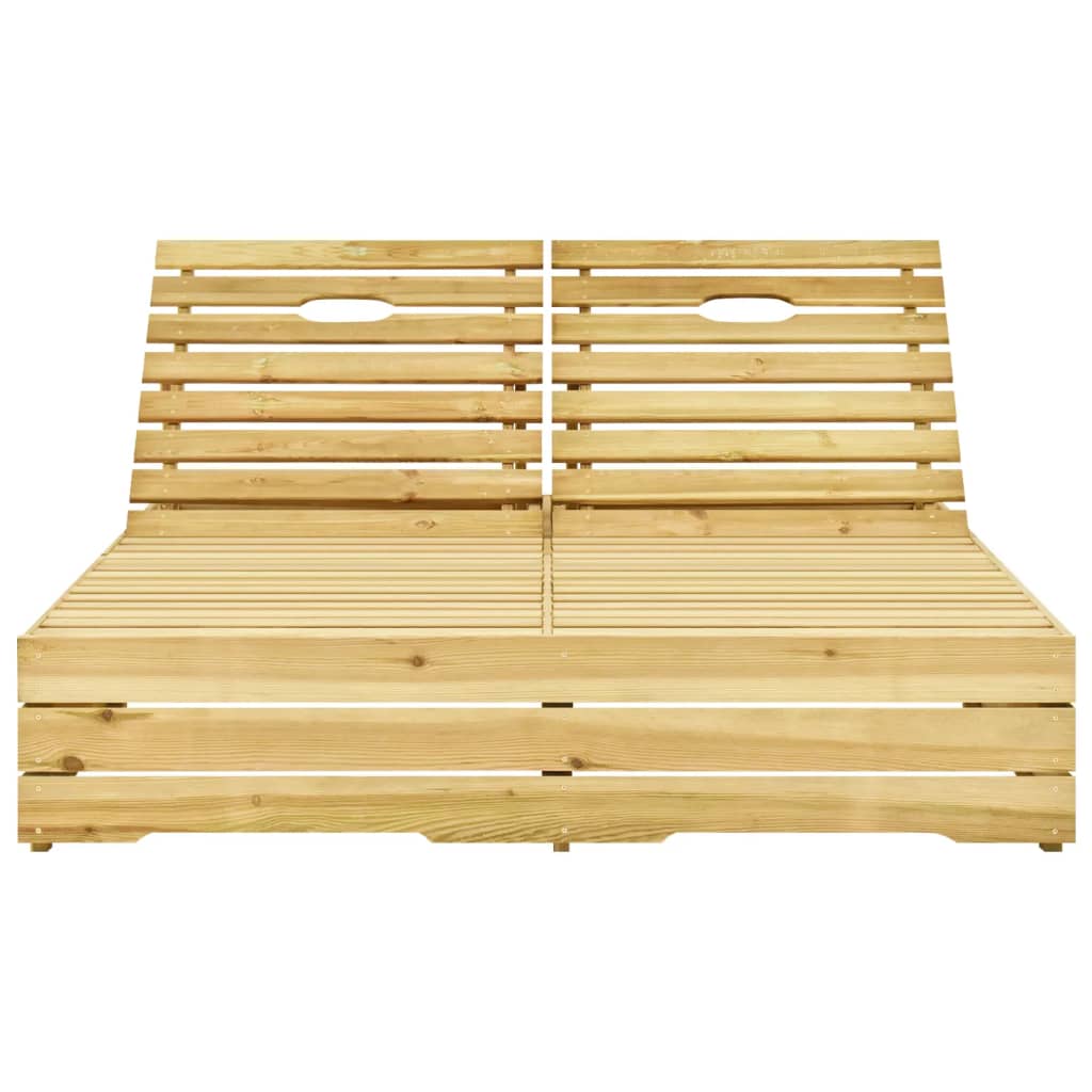 Double sun lounger with black cushions impregnated pine