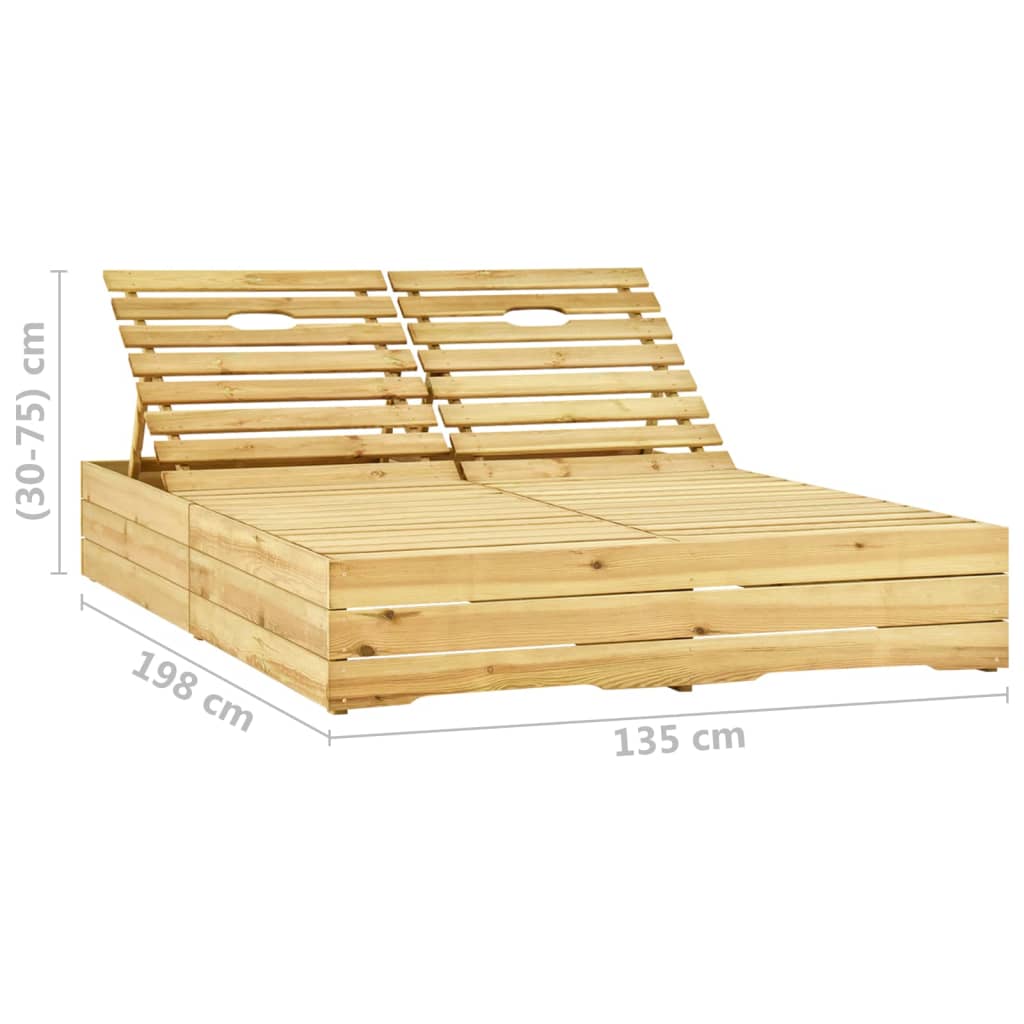 Double sun lounger with black cushions impregnated pine