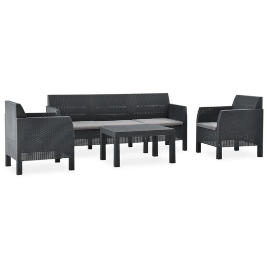 4-piece garden lounge set with cushions PP rattan anthracite