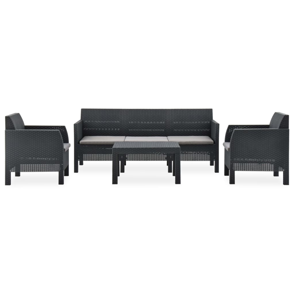 4-piece garden lounge set with cushions PP rattan anthracite
