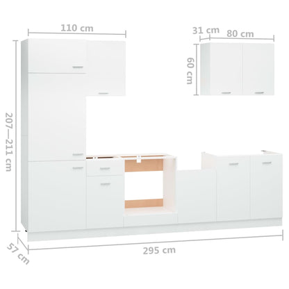 7-tlg. Küchenzeile Weiß Holzwerkstoff