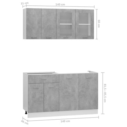 4-tlg. Küchenzeile Betongrau Holzwerkstoff