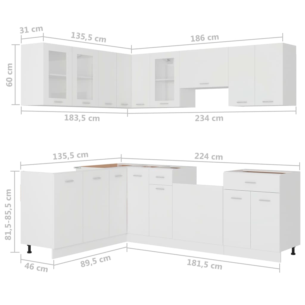 11-tlg. Küchenzeile Weiß Holzwerkstoff