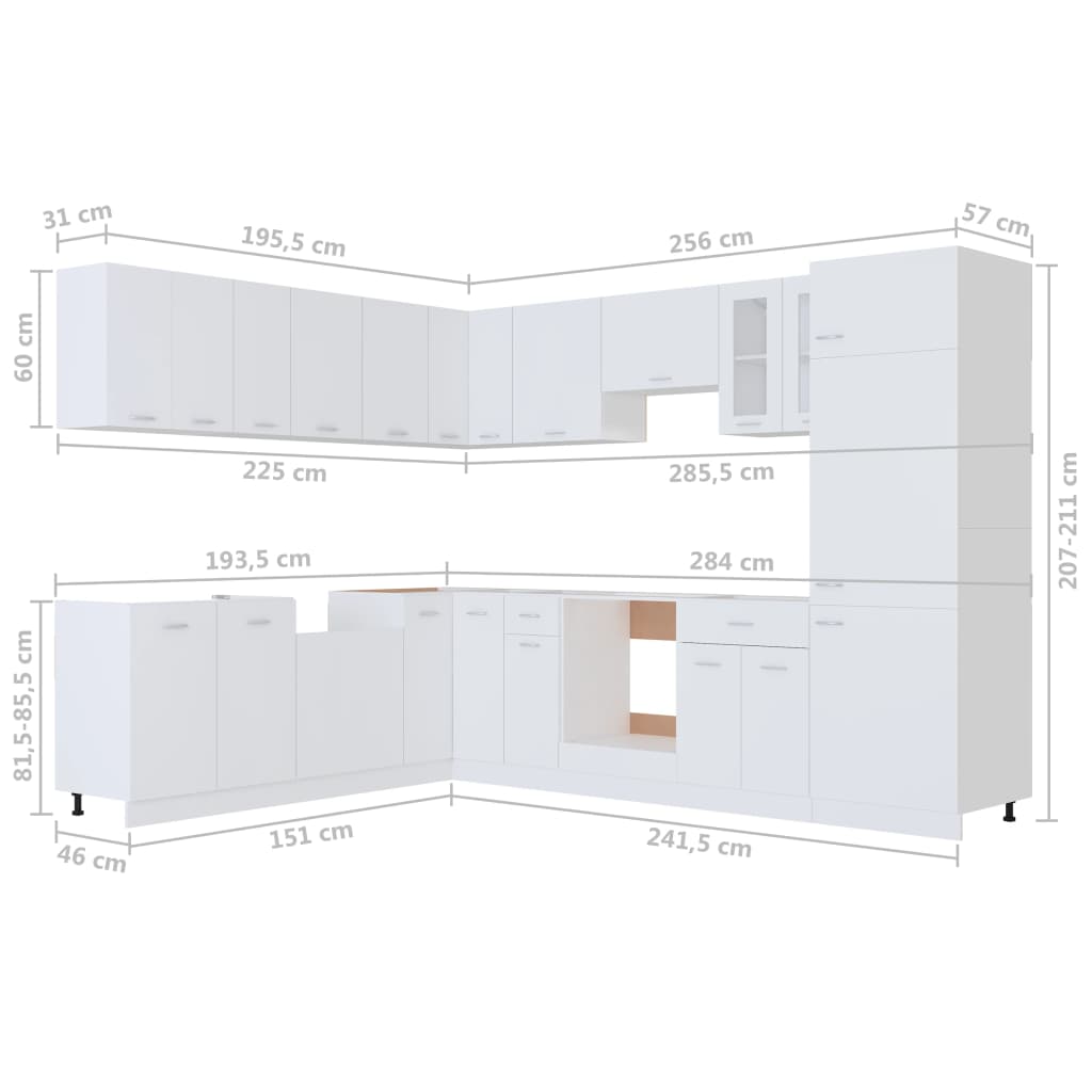 14-tlg. Küchenzeile Weiß Holzwerkstoff