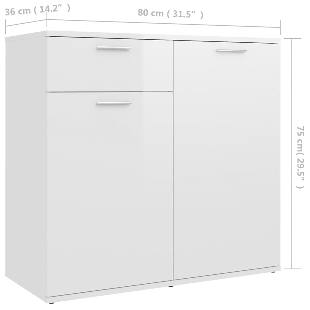 Sideboard Hochglanz-Weiß 80x36x75 cm Holzwerkstoff