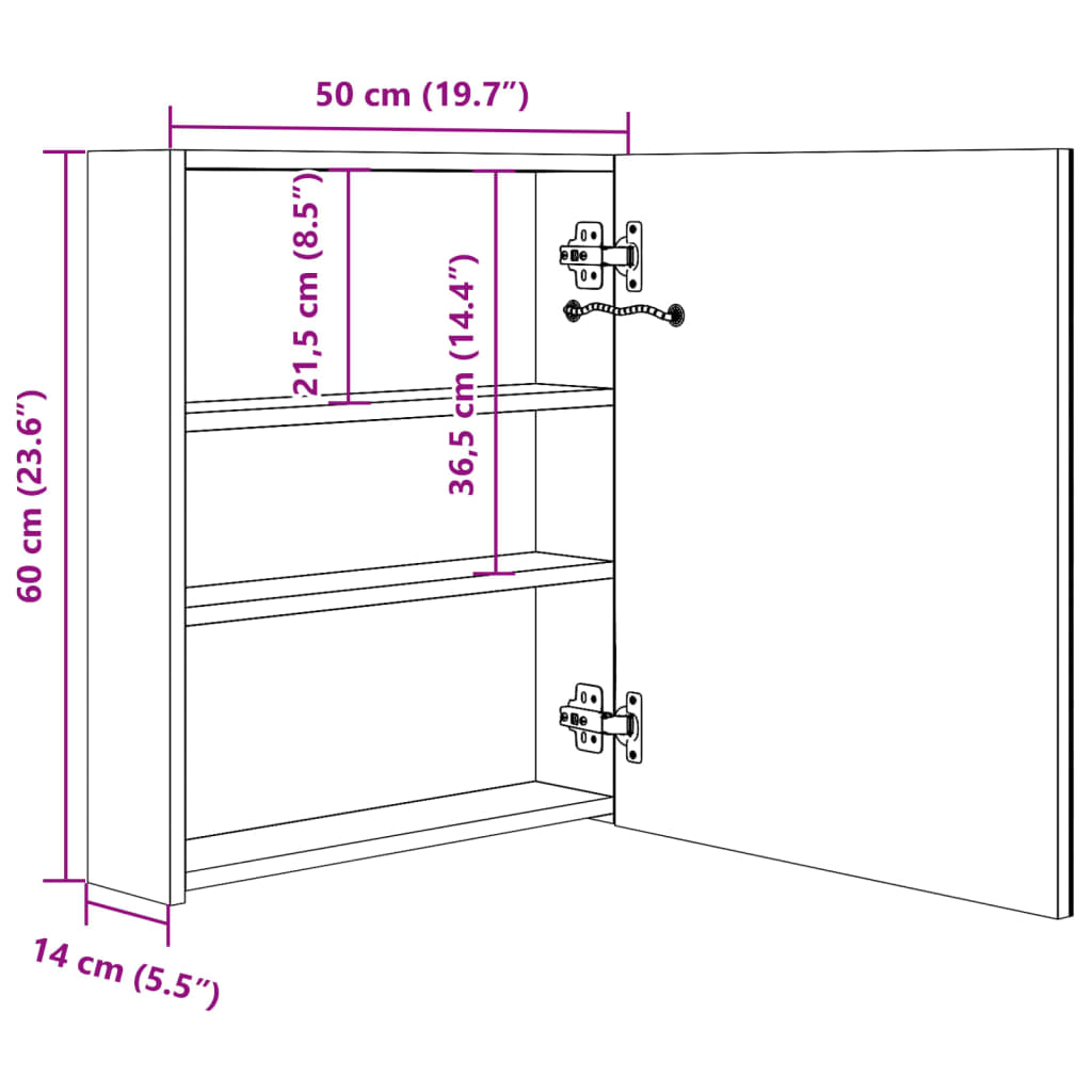 LED-Bad-Spiegelschrank Glänzendes Weiß 50x14x60 cm