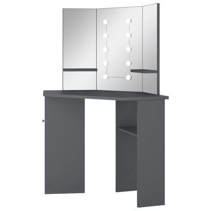 Corner dressing table with LED grey 111x54x141.5 cm