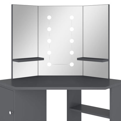 Corner dressing table with LED grey 111x54x141.5 cm