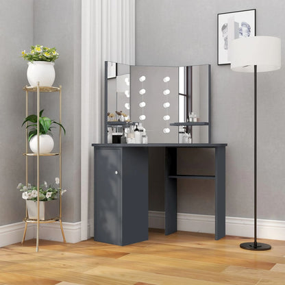 Corner dressing table with LED grey 111x54x141.5 cm