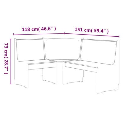 Kutna klupa 151 cm med smeđa i siva masivna borovina