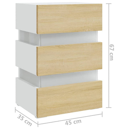 LED-Nachttisch Weiß und Sonoma-Eiche 45x35x67 cm Holzwerkstoff