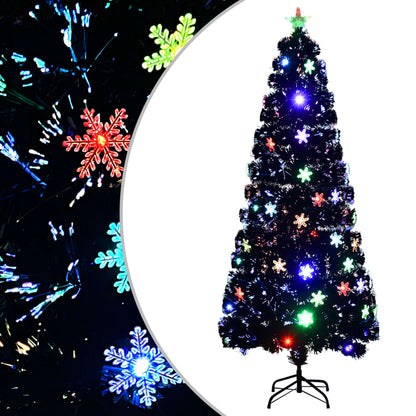 Weihnachtsbaum mit LED-Schneeflocken Schwarz 210 cm Fiberoptik