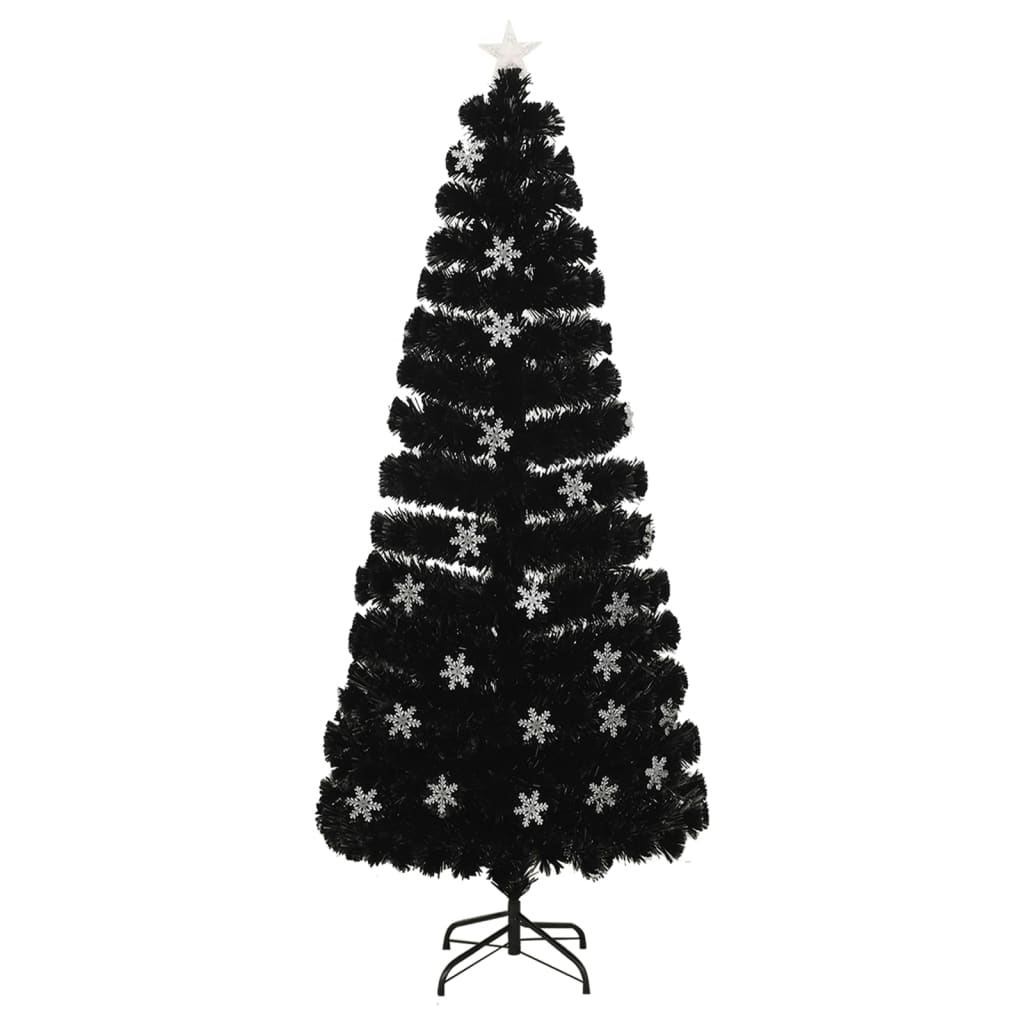 Weihnachtsbaum mit LED-Schneeflocken Schwarz 210 cm Fiberoptik