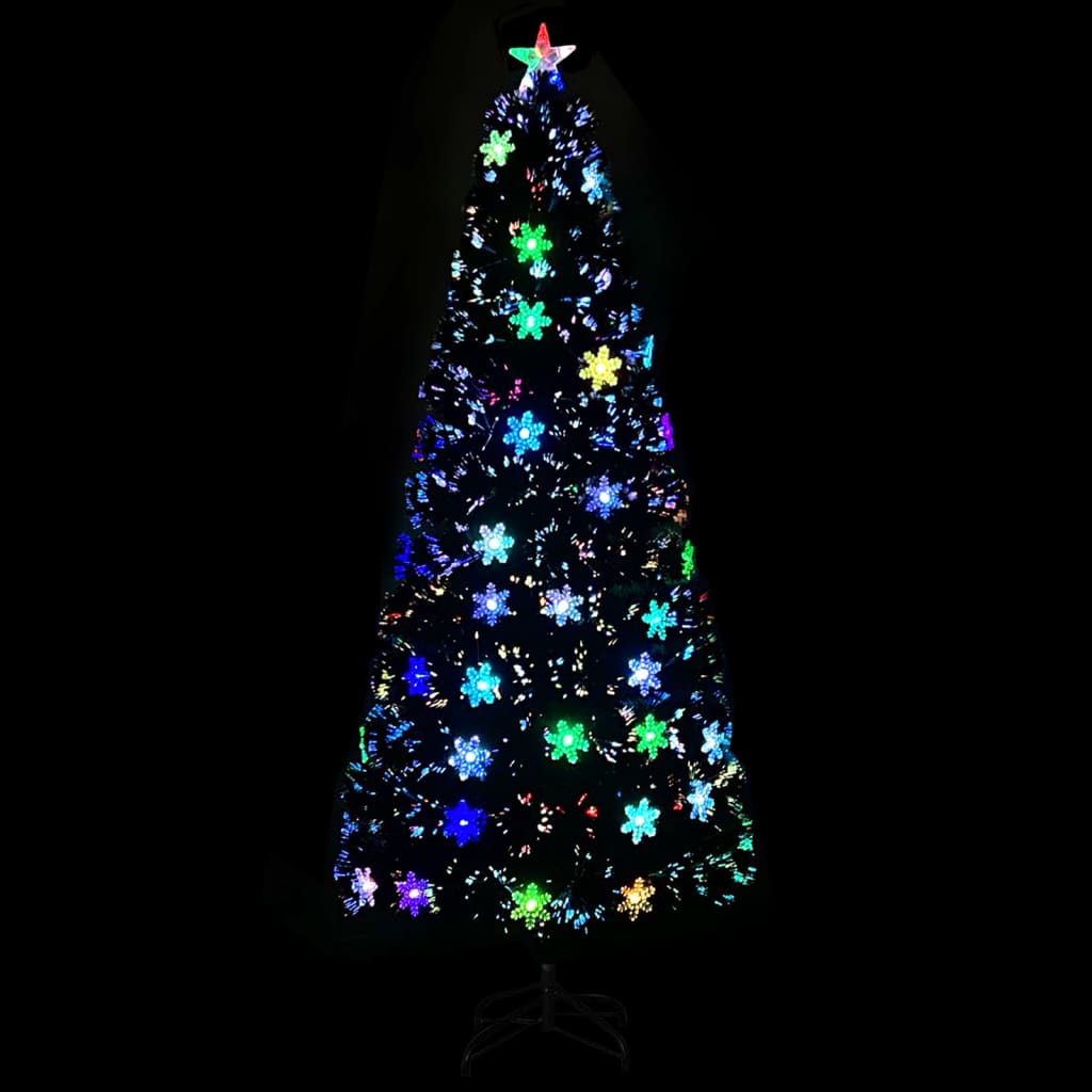 Weihnachtsbaum mit LED-Schneeflocken Schwarz 210 cm Fiberoptik