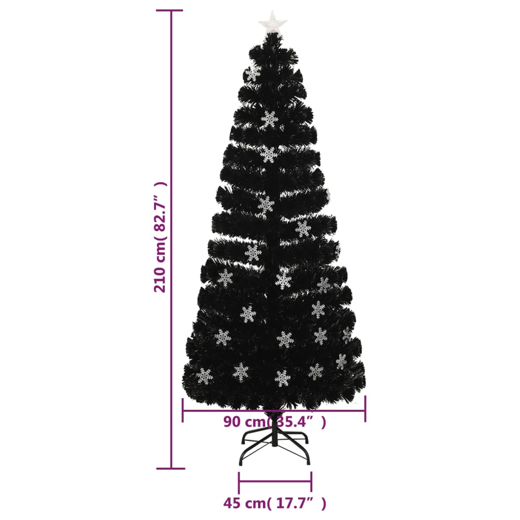 Weihnachtsbaum mit LED-Schneeflocken Schwarz 210 cm Fiberoptik