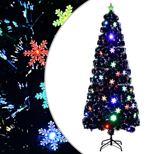 Weihnachtsbaum mit LED-Schneeflocken Schwarz 240 cm Fiberoptik