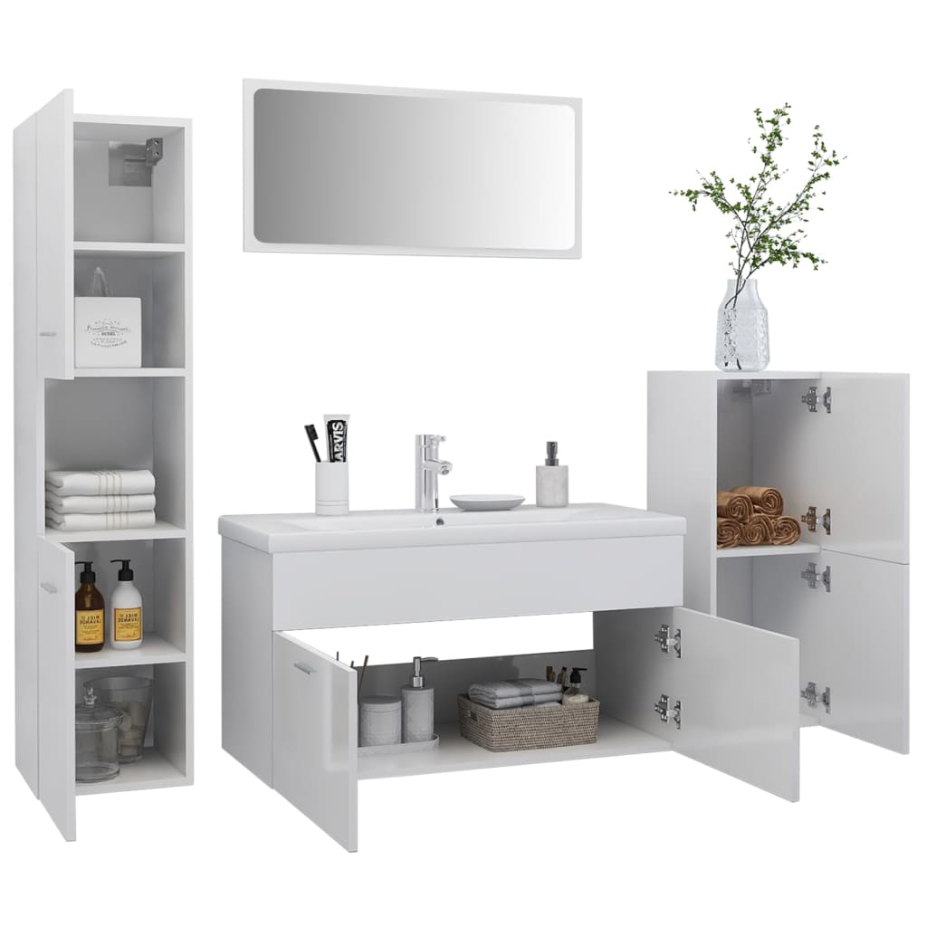 Bathroom furniture set high gloss white wood material