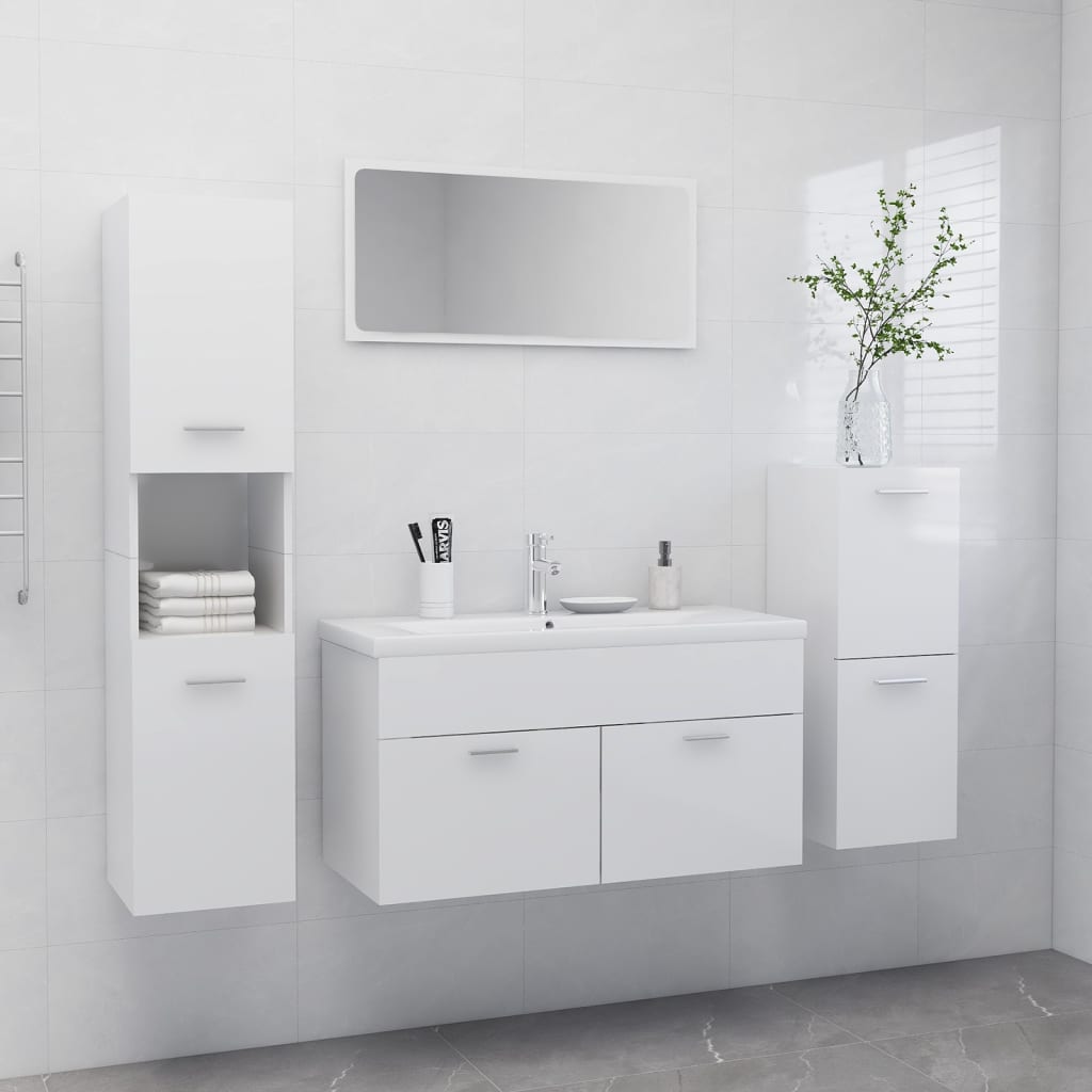 Bathroom furniture set high gloss white wood material