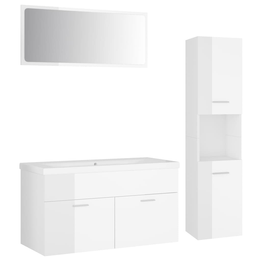 Bathroom furniture set high gloss white wood material