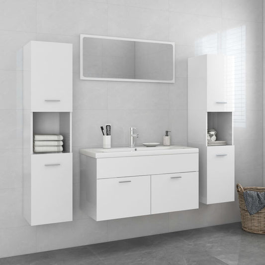 Bathroom furniture set high gloss white wood material